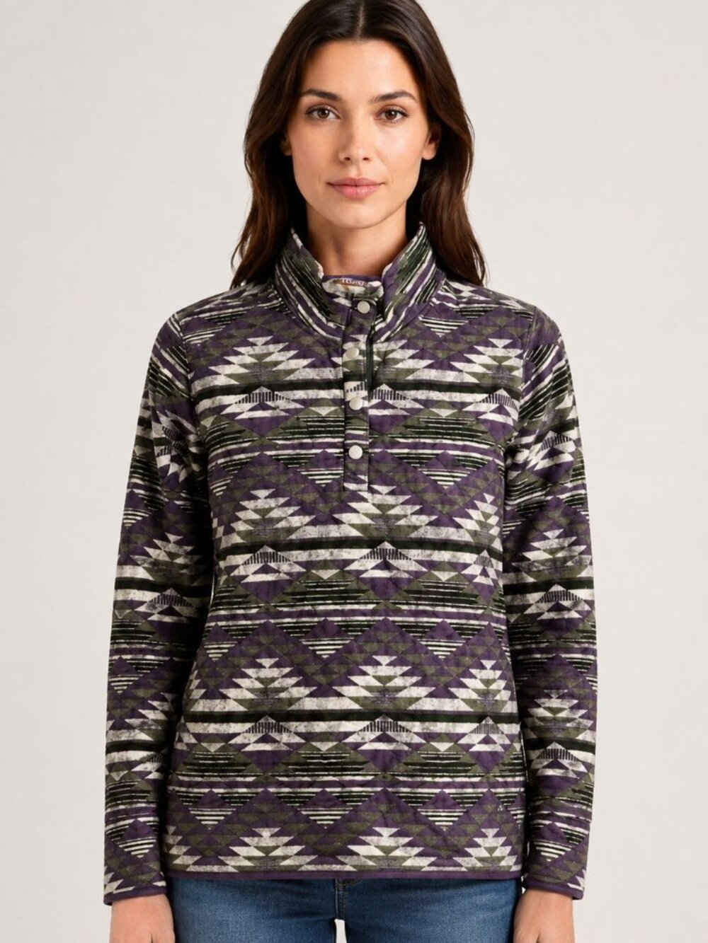Orvis Southwestern Aztec Quarter Snap Fleece Pullover Women's Large